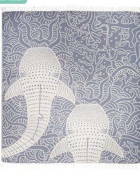 SAND CLOUD Whale Shark Print Beach blanket in Slate Blue and White